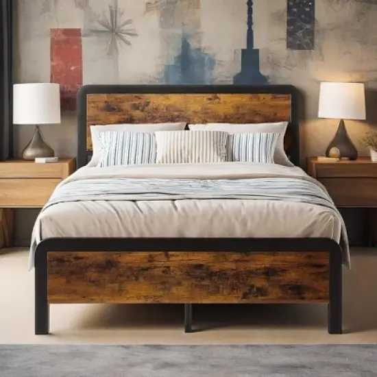 Queen Bed Frame with Headboard, Flannel Stool and 2 Storage Drawers, Metal Platform Bed Frame, Safe Rounded Corners, No Noise, No Box Spring Needed image {7}