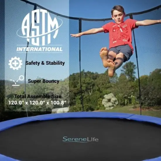 SereneLife 10' Outdoor Jumping Trampoline with Safety Net Enclosure SLTRA10BL - Large Jumping Surface image {6}