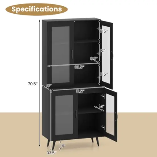 Costway Kitchen Pantry Cabinet with Translucent Fluted Doors & Adjustable Shelf image {2}