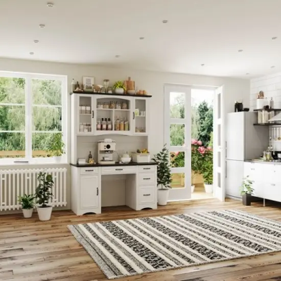 Famapy White Kitchen Hutch Kitchen Cabinet Pantry: Integrated Worktop, High Cabinet Combo, Dust - Proof & Organized image {13}