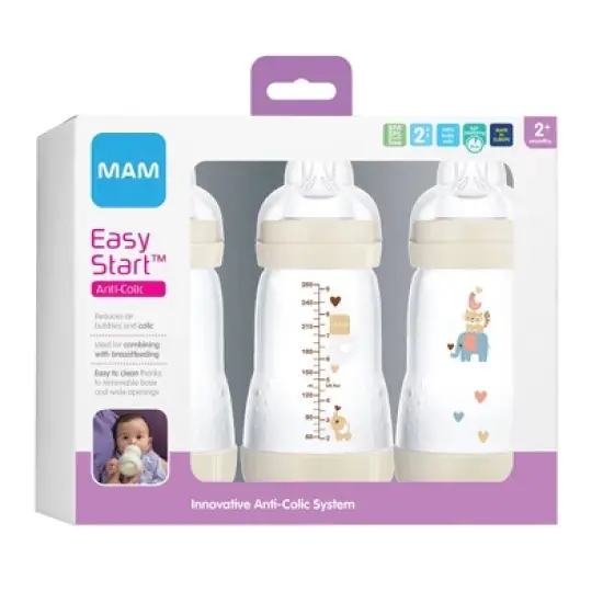 MAM Easy Start Anti-Colic Baby Bottles 2m+ - 9oz/3pk - Unisex image {1}