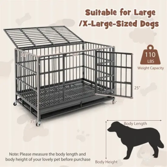 Tangkula 48" Foldable Heavy-Duty Metal Dog Cage W/ Lockable Rolling Casters Black image {8}