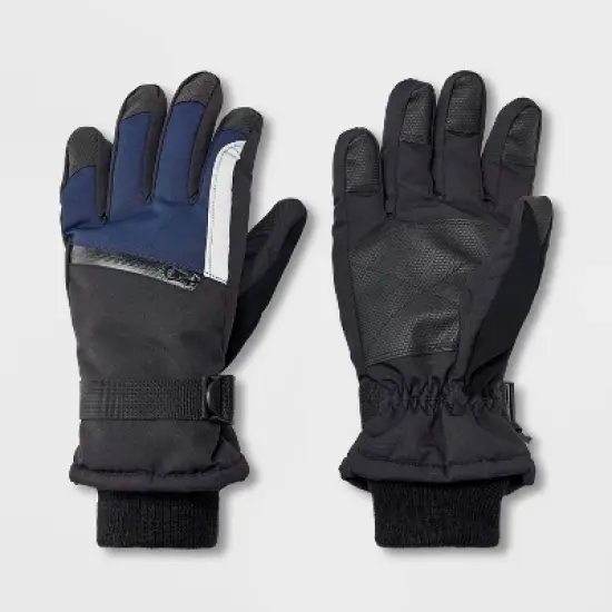 Men's Patchwork Zip Pocket Ski Gloves - Goodfellow & Co&trade; Navy Blue image {3}