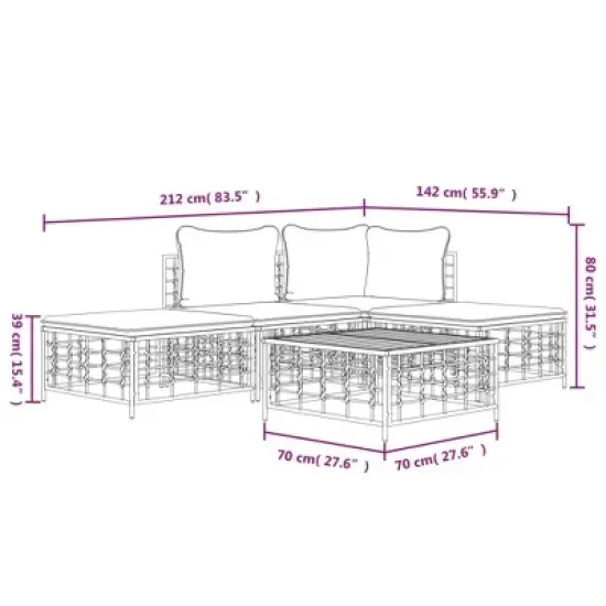 vidaXL 5-Piece Patio Lounge Set &ndash; Anthracite Poly Rattan Outdoor Furniture Set, Includes Cushions and Coffee Table, Durable and Weather-Resistant image {9}