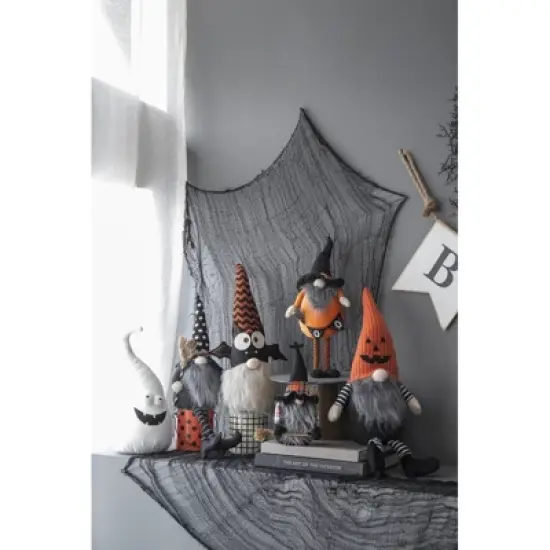 Yukimo 10.2x5.5x23.5" Fabric Sitting Gnome with White Hat Spider, for Halloween Decor image {9}