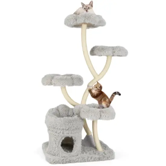 Tangkula Freestanding Cat Tower Tall Cat Tree w/ four Flower-shaped Platforms Cat Condo image {10}