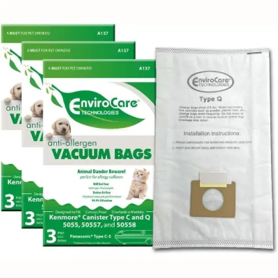 Kenmore Canister Type C or Q 50555, 50558, 50557 and Panasonic Type C-5 Anti-Allergen Vacuum Bags 9 pack image {7}