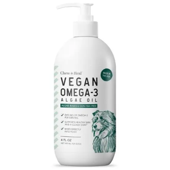 Chew + Heal Vegan Single Ingredient EPA & DHA Omega-3 Algae Oil Skin & Coat Supplement for Dogs, 4-fl oz bottle image {9}