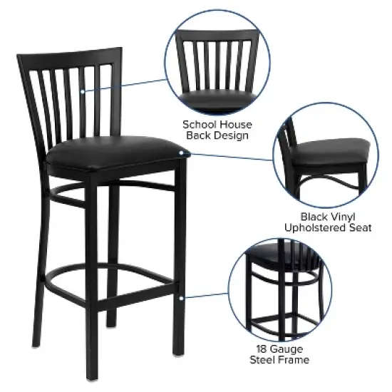 Flash Furniture Black School House Back Metal Restaurant Barstool image {2}