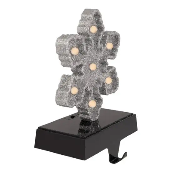 Northlight LED Lighted Glittered Snowflake Christmas Stocking Holder - 7" - Silver Finish image {2}