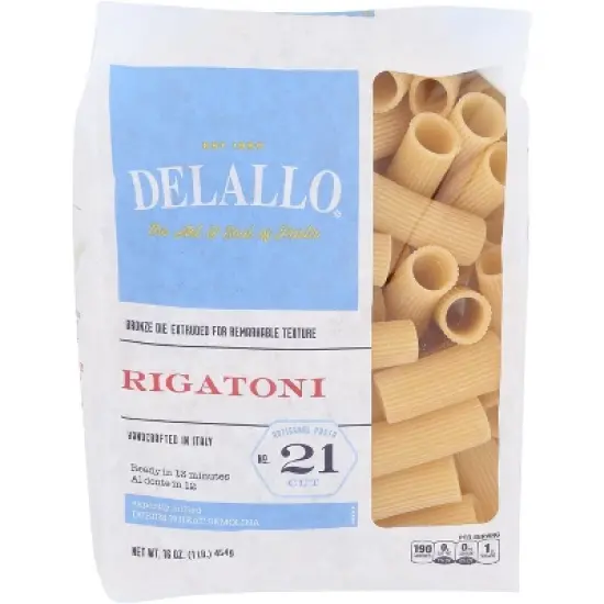 DeLallo Rigatoni Pasta No. 21 - Pack of 8 - 16 oz image {1}