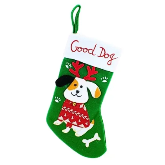 Transpac 14.5 Inch Good Dog Stocking Christmas Holiday Stocking , Bells Bone Treats Paw Prints (1PC) image {5}