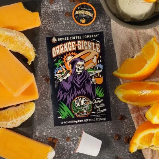 Bones Coffee Company Orange Sickle Orange Vanilla Cream Flavor 12 ct Single-Serve Bones Cups Coffee Pods Keurig Coffee Maker Compatible image {1}