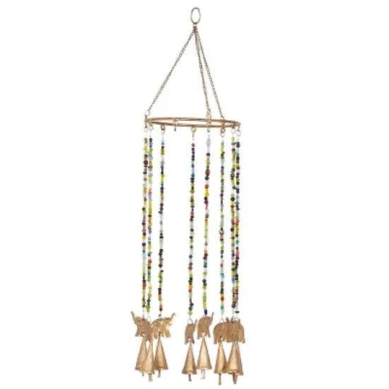 17" x 7" Eclectic Metal Elephant Windchime with Beaded Strands Gold - Olivia & May: Indoor Musical Decor image {5}