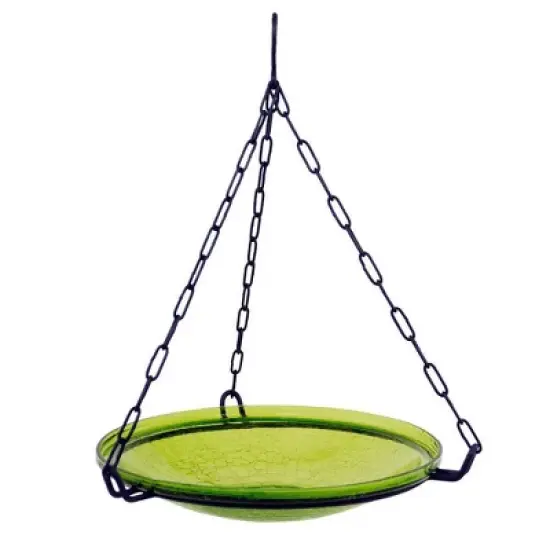 17" Diameter Reflective Crackle Glass Hanging Birdbath Bowl Fern Green - Achla Designs: Weather-Resistant, No Assembly Required image {3}