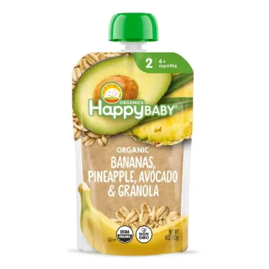 Happy Baby Organics Clearly Crafted Stage 2 Meals Bananas, Pineapple, Avocado & Granola  - 4oz image {9}