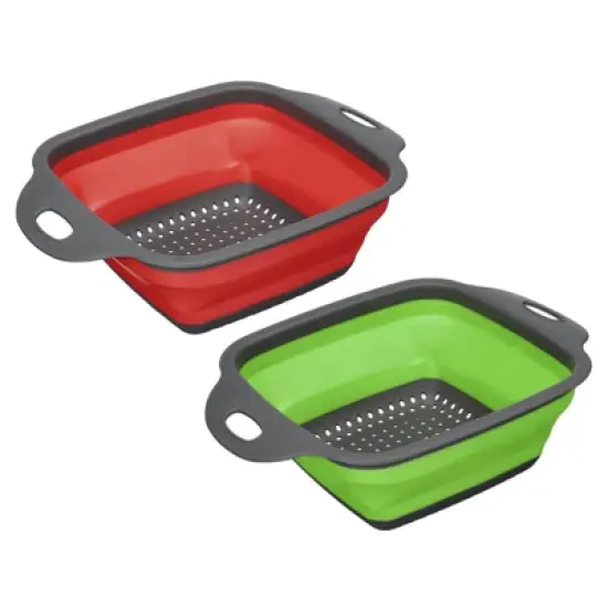 Unique Bargains Collapsible Colander Set Silicone Square Foldable Strainer Convenient Space Saving image {8}