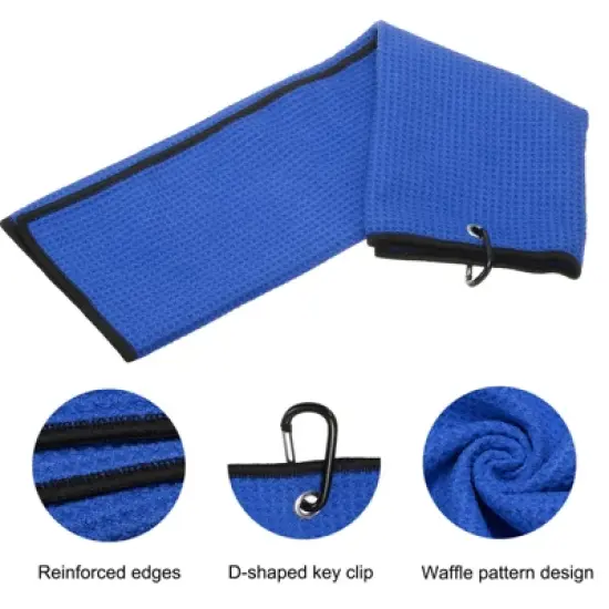 Unique Bargains Microfiber Waffle Tri-Fold Golf Towel with Groove Cleaner 1 Set 20"x16" image {2}