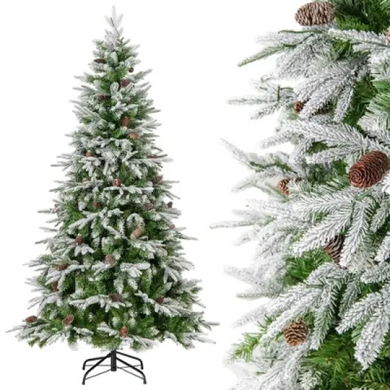 Costway 6/7.5/9 FT Artificial Christmas Tree Hinged Xmas Tree with 765/1135/1871 Branch Tips 280/470/690 Lights image {9}
