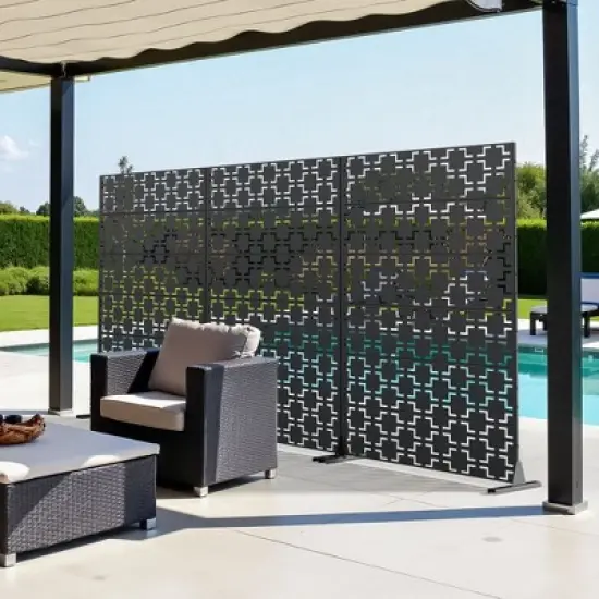 PexFix 47 in. x 72 in. Outdoor Metal Privacy Screen Garden Fence in Square Pattern in Black image {6}