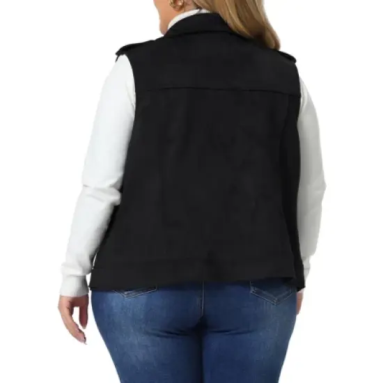 Agnes Orinda Women&rsquo;s Plus Size Winter Lapel Zipper Utility Motorcycle Faux Suede Sleeveless Fashion Vests image {3}