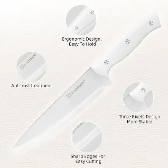 Knife Set with Holder, 15-Piece, White image {3}