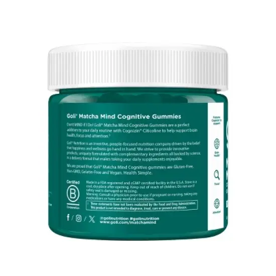 Goli Nutrition Matcha Mind Cognitive Vegan Gummies - 30ct image {1}
