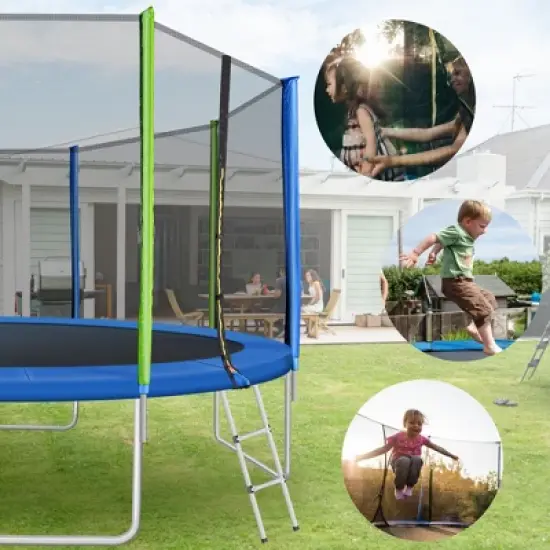Kids Trampoline with Safety Fence Netting, Ladder and Wind Stakes - ModernLuxe image {4}