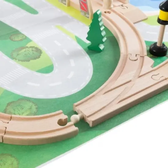 Hey! Play! Kids Deluxe Wooden Train Set with Play Mat image {5}