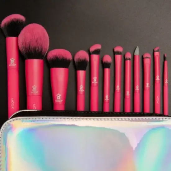 MODA Brush Totally Electric Neon Pink Full Face 13pc Makeup Brush Kit, Includes Complexion, Highlight & Glow, and Crease Makeup Brushes image {4}