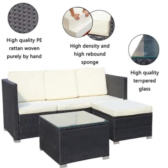 5-Piece Outdoor PE Rattan Sectional Sofa Set with Coffee Table and Waterproof Cushions image {3}