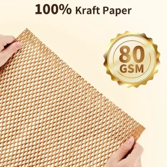 Attop Honeycomb Packing Paper, 15"x 213' Bubble Packing Wrap Wrapping Roll With 20 Fragile Sticker Labels image {5}