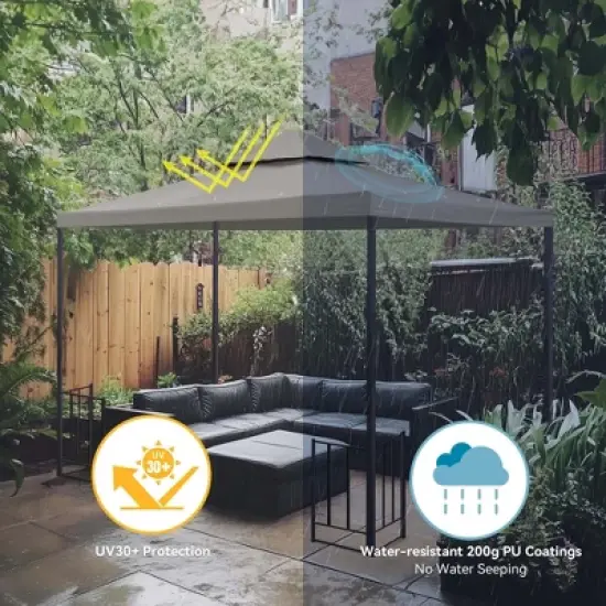 Yescom 8'x8' UV30+ Gazebo Canopy Replacement Top Cover PU Water Resistance for 2 Tier Outdoor Patio Garden Party Gray image {5}