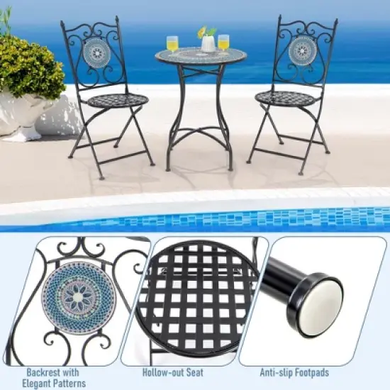 Costway Set of 2/4 Mosaic Chairs for Patio with Decorative Backrest Heavy-Duty Frame image {5}