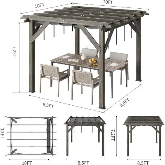 10x10 Ft Outdoor Spruce Wooden Gazebo Pergola with Canopy and Installation Kit image {5}