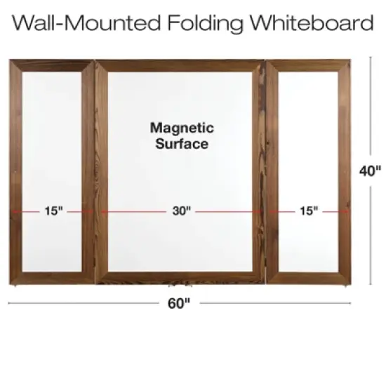 Excello Global Products 40" x 60" Wooden Wall Mounted Folding Whiteboard (Brown) image {3}