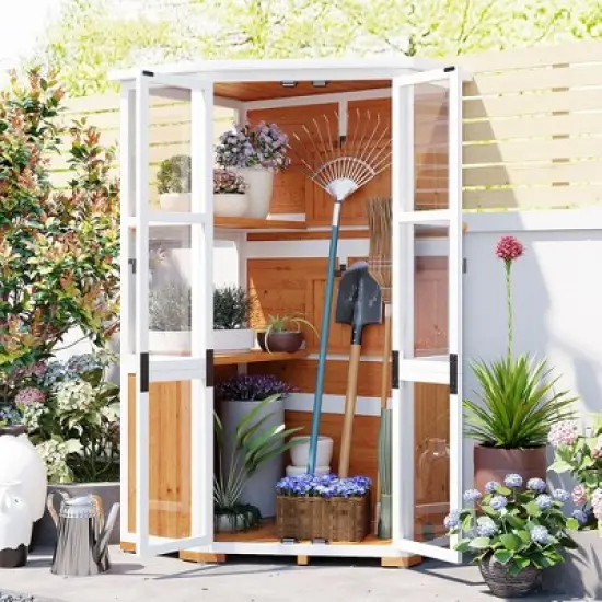 Garden Storage Shed & Mini Greenhouse with Waterproof Roof, Lockable Door & Shelves image {12}