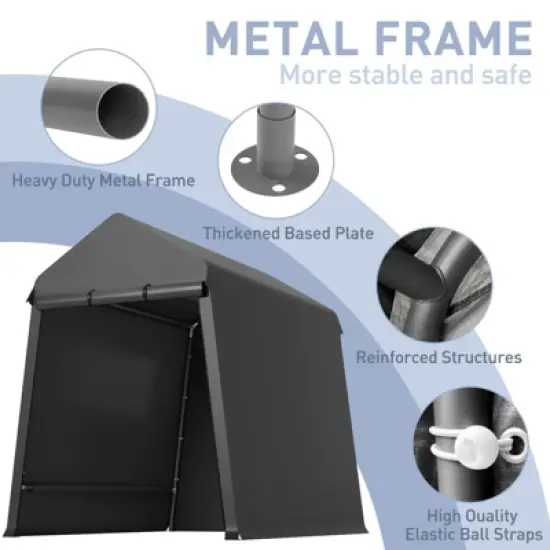 6x8 Ft Outdoor Portable Storage Shelter Shed,Carport Storage Shed with Roll-Up Zipper Doo for Motorcycle Waterproof and Uv Resistant Anti-Snow,Black image {6}