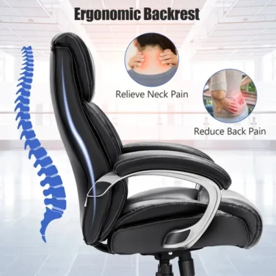 Tangkula Adjustable Executive Chair Rolling High Back Leather Office Chair Black image {5}