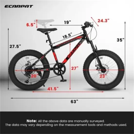 YONWAY 20 Inch Kids Mountain Bike, Disc Brakes, Durable Wide Tires, Front Suspension, 7-Speed for Off-Road Riding image {2}
