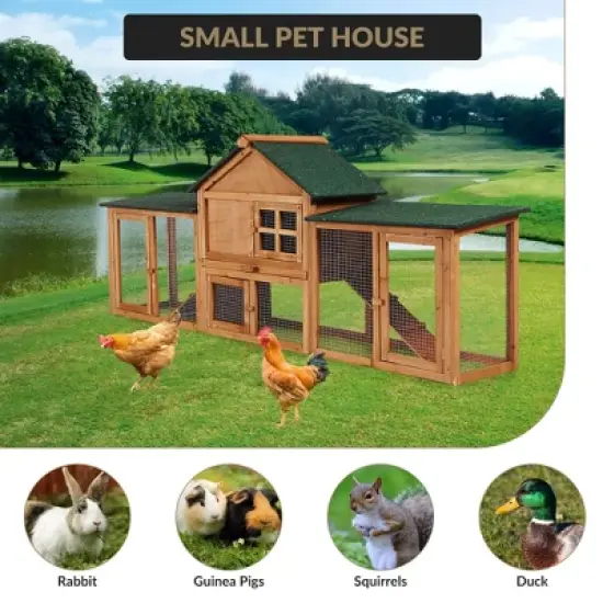 Jojoka Pet Wooden Rabbit Hutch, Outdoor Chicken Coop, Double Side Runs, Removable Tray, Ramps, Weatherproof Roof image {6}