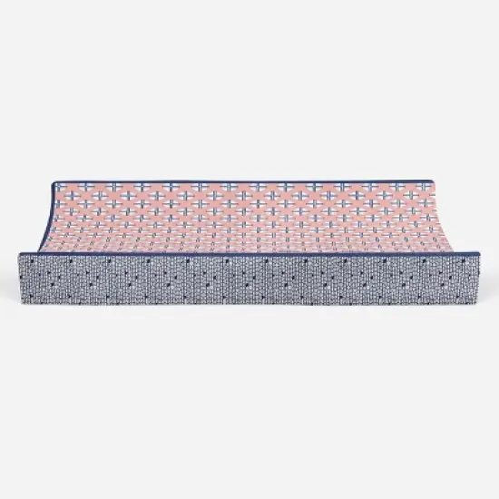 Bacati - Olivia Printed Dot/Cross Coral/Navy Quilted Changing Pad Cover image {4}