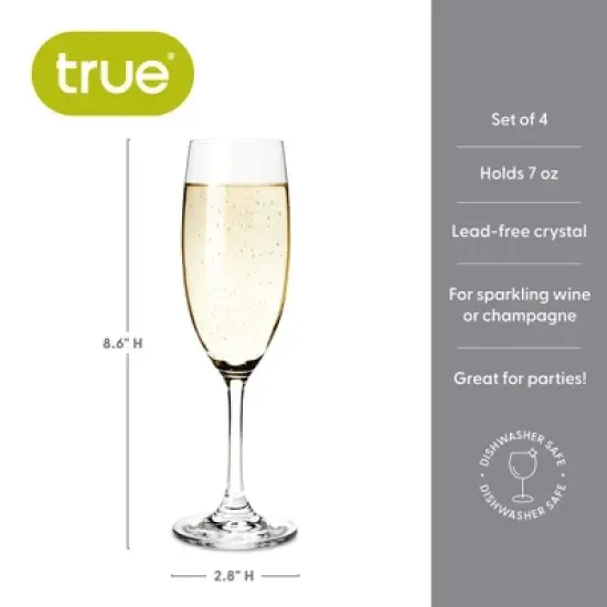 True Cuv&eacute;e Champagne Flutes, Lead-Free Crystal Sparkling Wine Glasses, Stemmed Wine Glass Set, Set of 4, 7 Ounces, Clear Finish image {2}