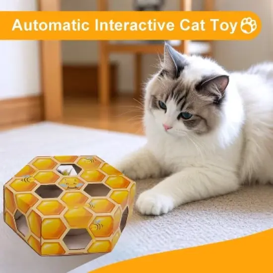 Allforpaws Interactive Cat Toy Peek'A'Pounce Fuzzy Hive Cat Toy, Yellow image {4}