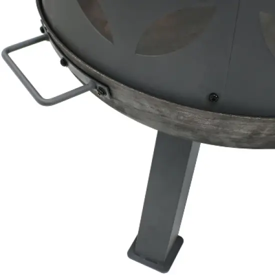 Sunnydaze Outdoor Camping or Backyard Cast Iron Retro Round Fire Pit Bowl with Handles and Spark Screen - 26" - Black image {2}