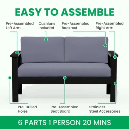 Hyleory HDPE 4-Piece Outdoor Sofa Set with Cushions, Conversation Set Including One Loveseat, Two Accent Chairs and a Coffee Table image {5}