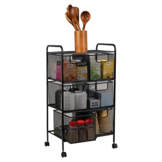 Mind Reader Metal Rolling File Cart with 3-Tier Drawer Organizer image {3}
