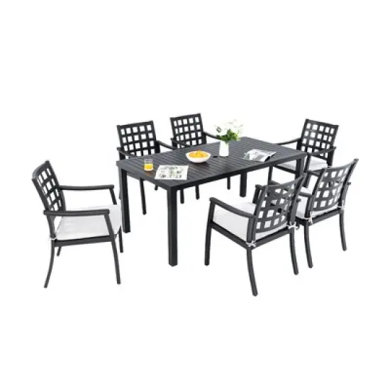 UNISOAR Modern Classic 7-Piece Outdoor Patio Aluminum Dining Set, 1 Rectangular Table with 6 Fix Chairs, Rust-Free,Sunbrella Cushion,Weather-Resistant image {3}
