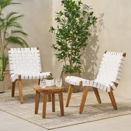 Charlotter 3pc Outdoor Rope Weave Chat Set: Acacia Wood, Ergonomic - Christopher Knight Home image {1}