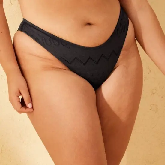 Women's Eyelet Low-Rise High Leg Extra Cheeky Bikini Bottom - Wild Fable&trade; Black image {3}